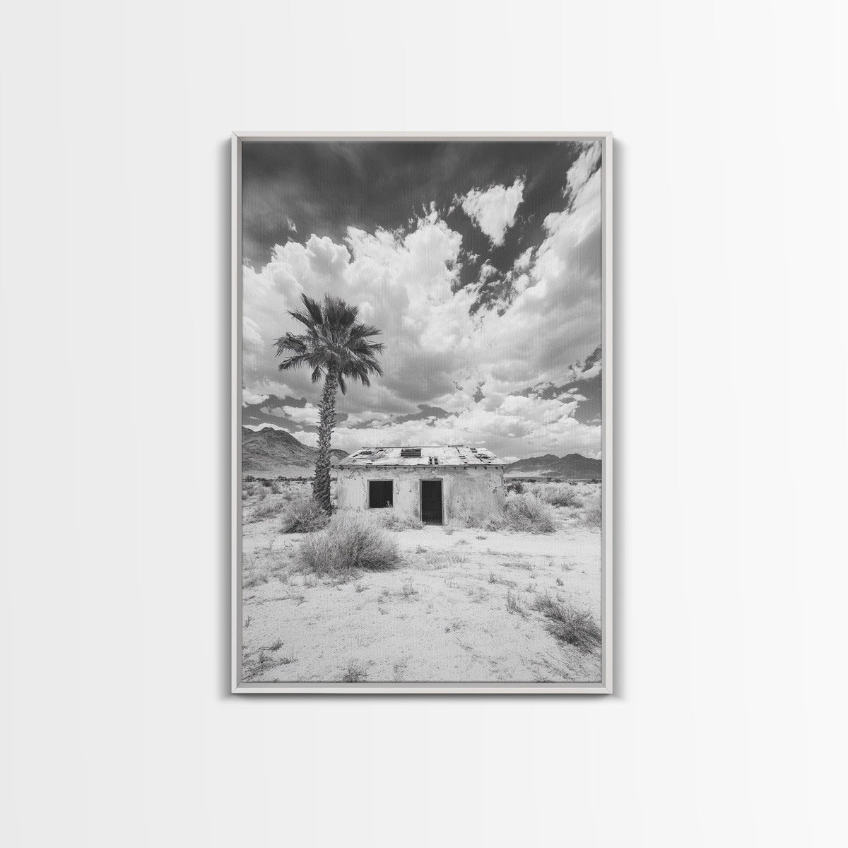 Palm Tree, Desert Shack, Abandoned Beauty, Western Minimalism, Canvas Print, Living Room Wall Art, Rustic Modern Style, Boho Wall Decor