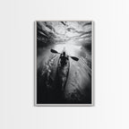 Kayaking Exploration, River Reflections, Adventure Sport, Framed Canvas Print, Office Wall Art, Moody Travel Photography, Nature Wall Decor