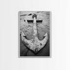 Abandoned Anchor, Nautical Decor, Black White Beach, Framed Canvas Print, Rustic Coastal Wall Art, Entryway Nautical Accent