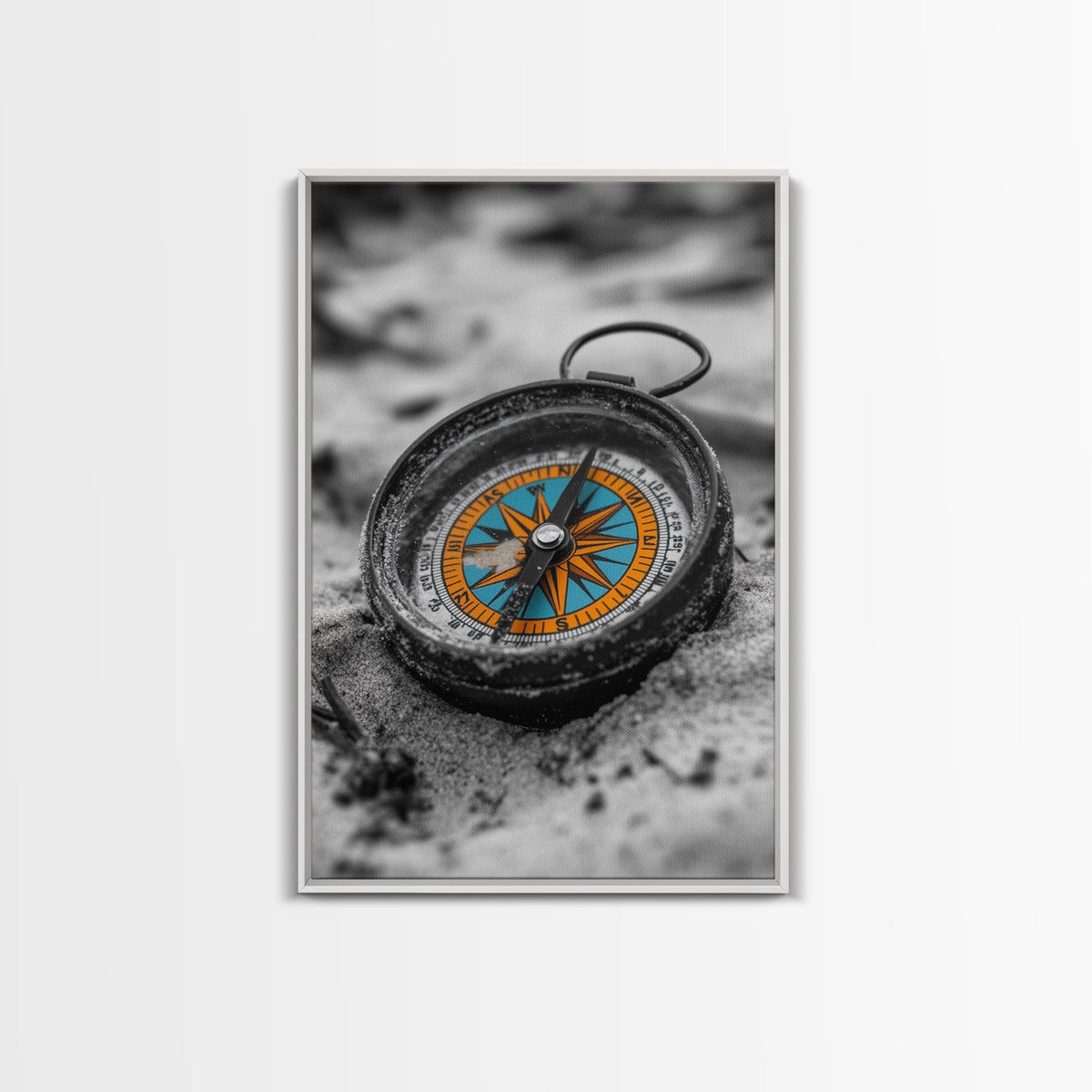 Vintage Compass, Sand Texture, Adventure Theme, Travel Decor, Framed Canvas Print, Boho Wall Art, Study Room Decor, Explorer Gift