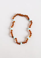 Raw Cognac Baltic Amber + Amazonite || Halo Necklace ||