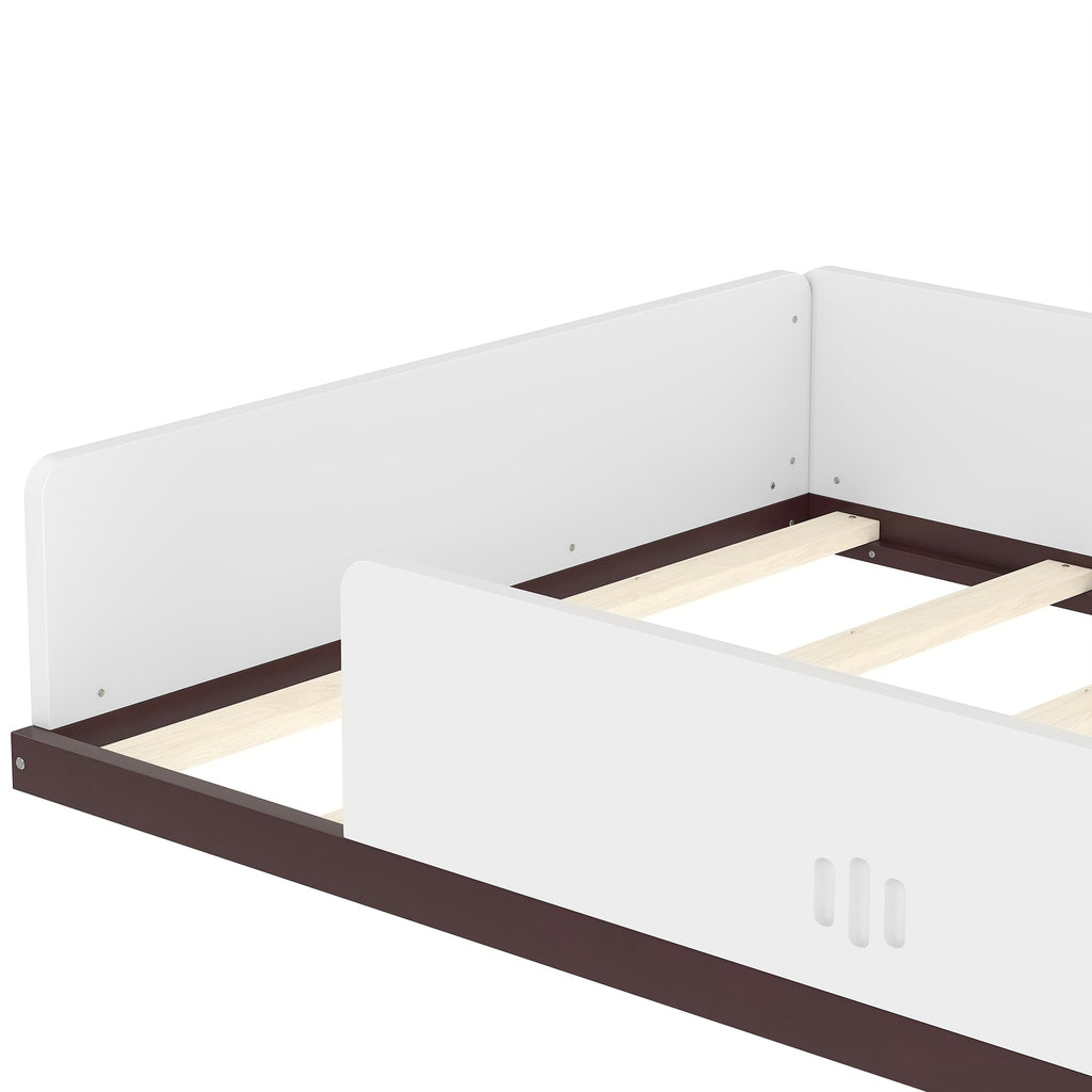 Twin Size Car-Shaped Floor Bed with Storage for Kids