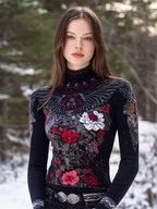 Womens Autumn High-Neck Sweater Retro Print American Streetwear Brand Loose-Fit Sweater