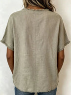 Full Size Frayed Hem Short Sleeve Top Plus Size