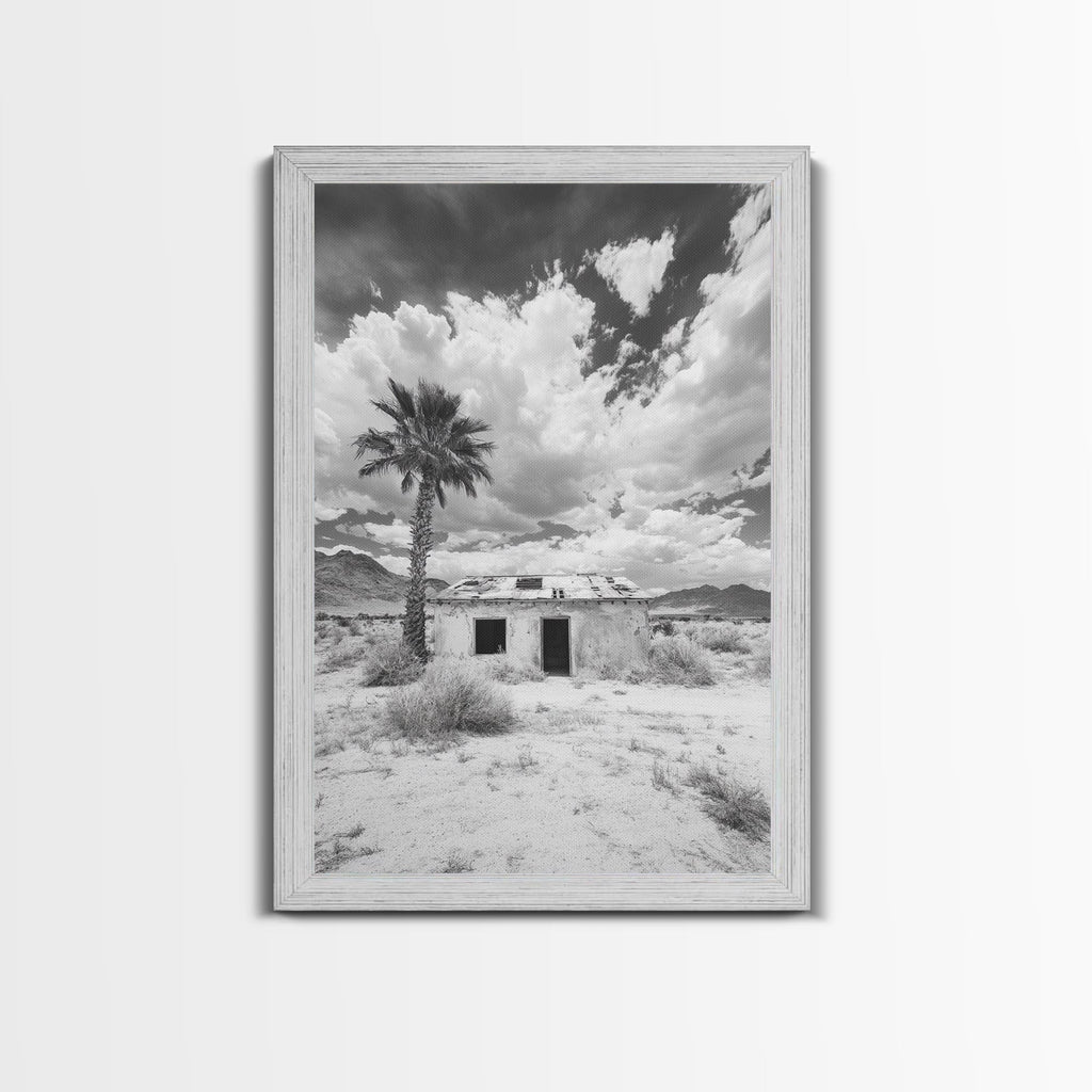 Palm Tree, Desert Shack, Abandoned Beauty, Western Minimalism, Canvas Print, Living Room Wall Art, Rustic Modern Style, Boho Wall Decor