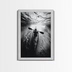 Kayaking Exploration, River Reflections, Adventure Sport, Framed Canvas Print, Office Wall Art, Moody Travel Photography, Nature Wall Decor
