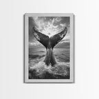 Whale Tail Splash, Ocean Sunset, Marine Majesty, Powerful Moment, Framed Canvas Print, Nautical Art, Coastal Living Room Decor