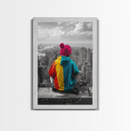 Urban View, Colorful Hoodie, NYC Vibes, Canvas Print, Cityscape Wall Art, Street Style Decor, Modern Apartment Statement Art