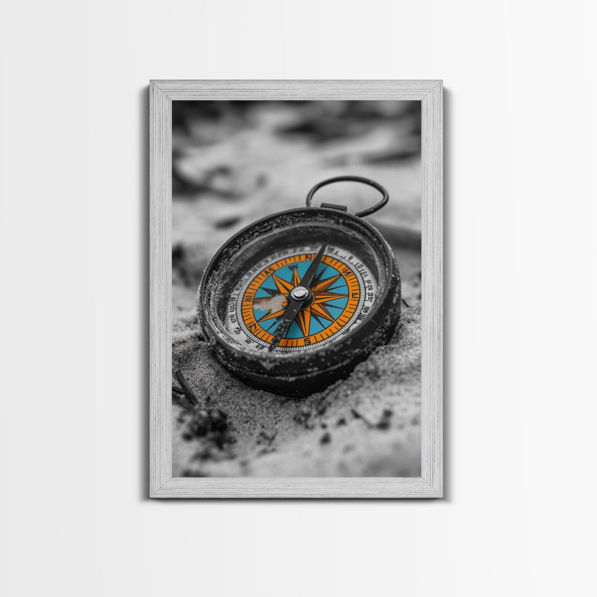 Vintage Compass, Sand Texture, Adventure Theme, Travel Decor, Framed Canvas Print, Boho Wall Art, Study Room Decor, Explorer Gift