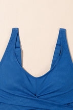 Solid Ribbed Knit Tankini & Skort Swim Set