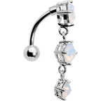 White Faux Opal Trio Tier Top Mount Dangle Belly Ring