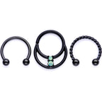 16G 3/8 Teal Faux Opal Black Anodized Horseshoe Closure Ring Set
