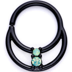 16G 3/8 Teal Faux Opal Black Anodized Horseshoe Closure Ring Set