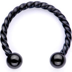 16G 3/8 Teal Faux Opal Black Anodized Horseshoe Closure Ring Set