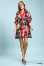 Umgee Abstract Print V-Neck Mini Dress
