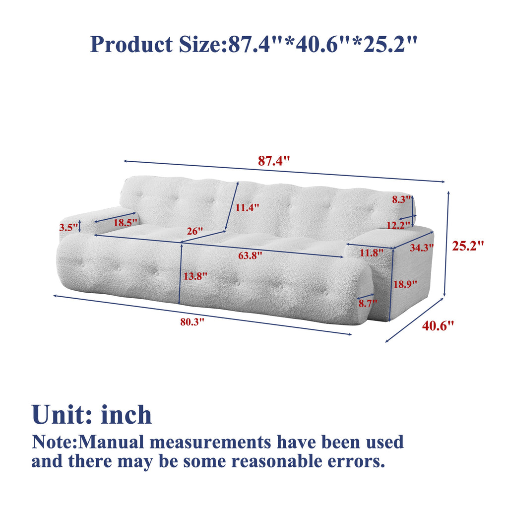87.4-Inch Cloud Series Minimalist Button-Tufted Square Arm Three-Seater Sofa