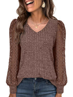 Lace Sleeve V-Neck T-Shirt