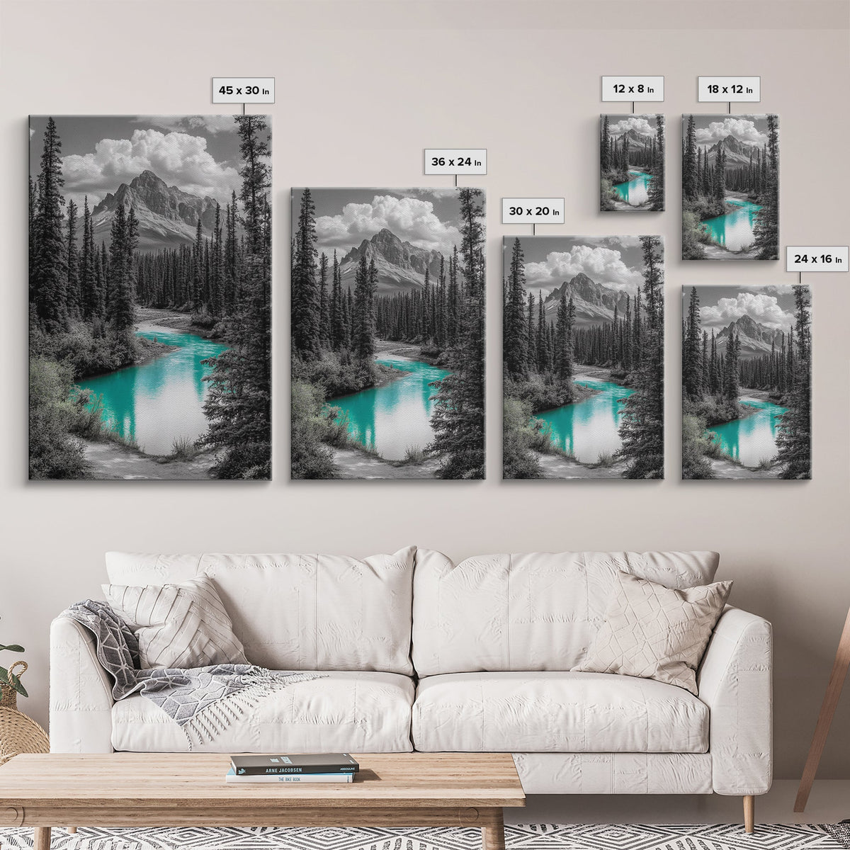 Mountain River, Turquoise Stream, Serene Nature Scene, Canvas Print, Living Room Wall Art, Minimal Landscape Decor, Cabin Vibes