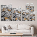 Golden Boulders, Earthy Texture, Nature Stones, Framed Canvas Print, Industrial Office Wall Art, Minimalist Landscape, Rock Photography