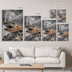 Brown Trout Closeup, Riverbed Focus, Dramatic Fish Art, Framed Canvas Print, Fisherman Gift, Cabin Wall Art, Rustic Outdoor Decor