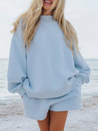 Relaxed Fit Round Neck Sweatshirt and Shorts Set