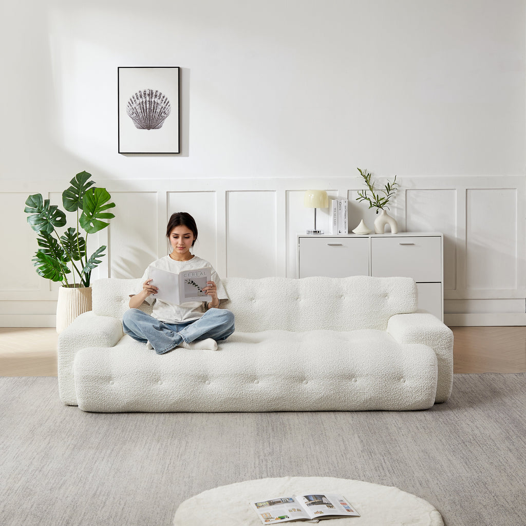 87.4-Inch Cloud Series Minimalist Button-Tufted Square Arm Three-Seater Sofa