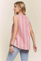 ADORA Contrast Striped Frill Round Neck Sleeveless Top for Women