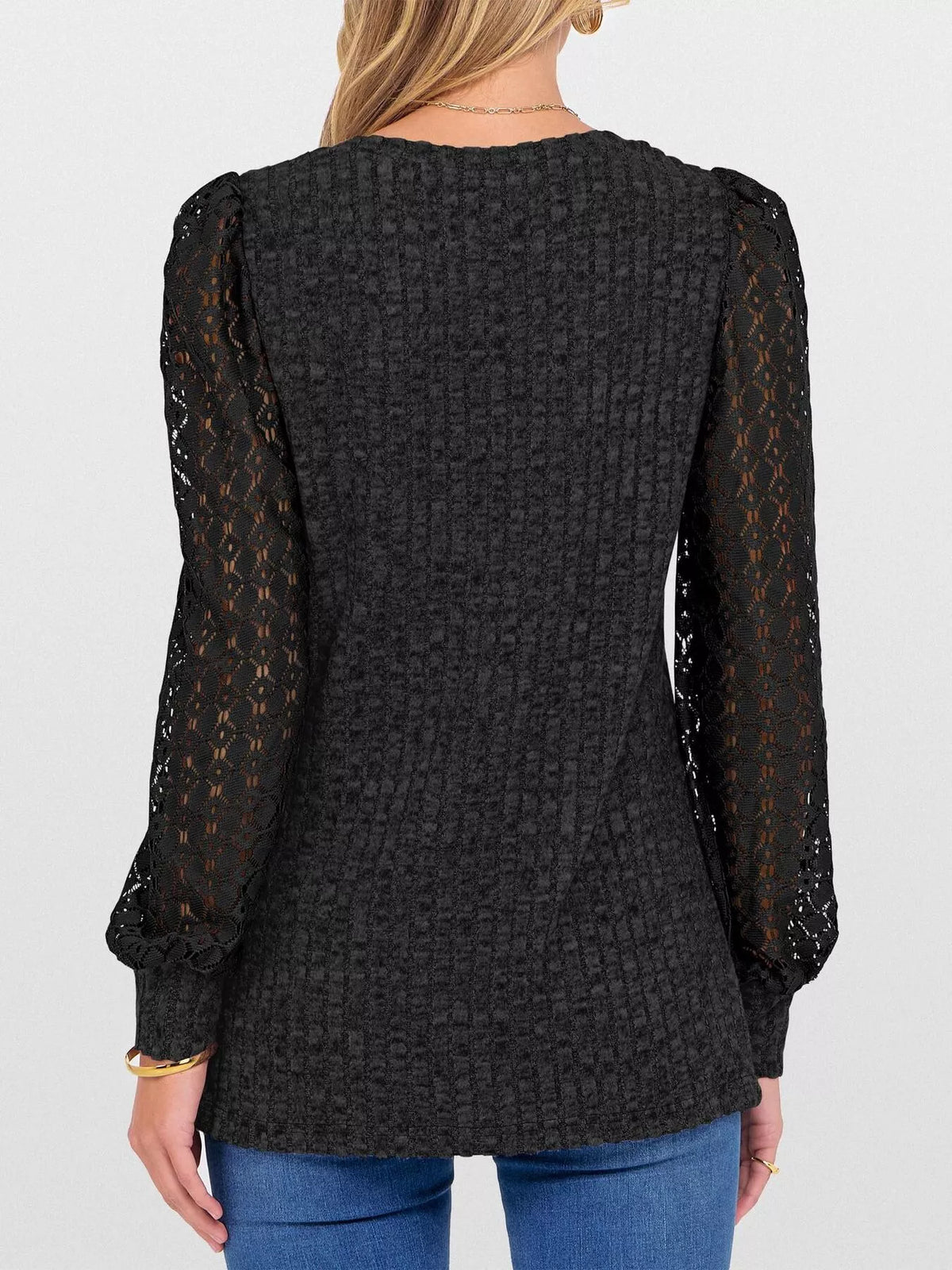 Lace Sleeve V-Neck T-Shirt