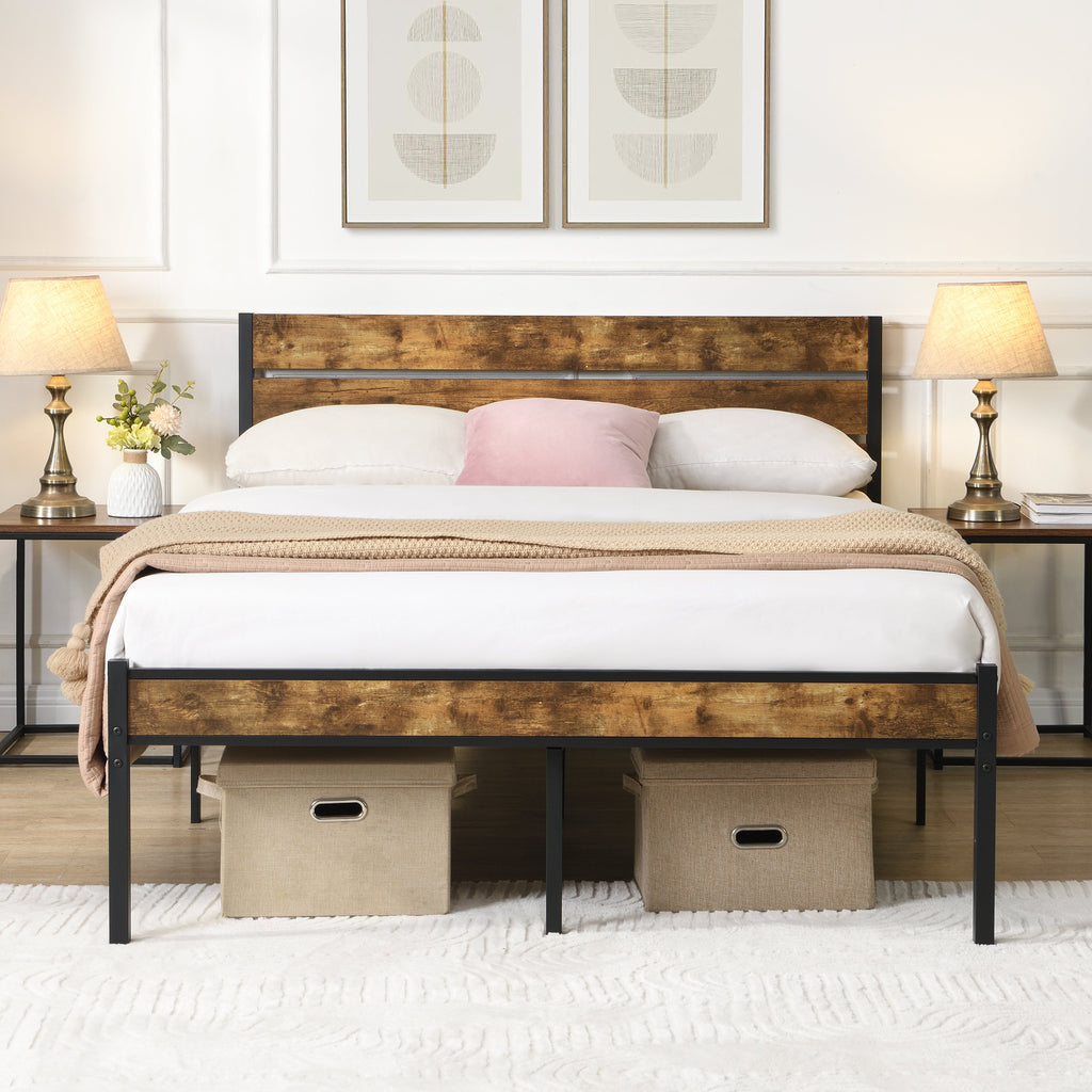 Full Size Bed Frame with Wood Headboard