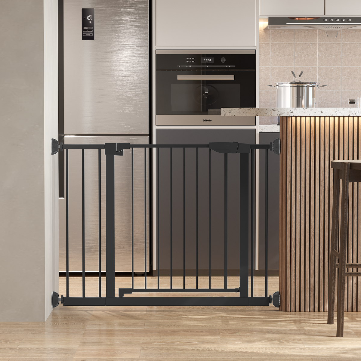29.5-45.3" Wide Baby Gate with Wall Protector for Stairs