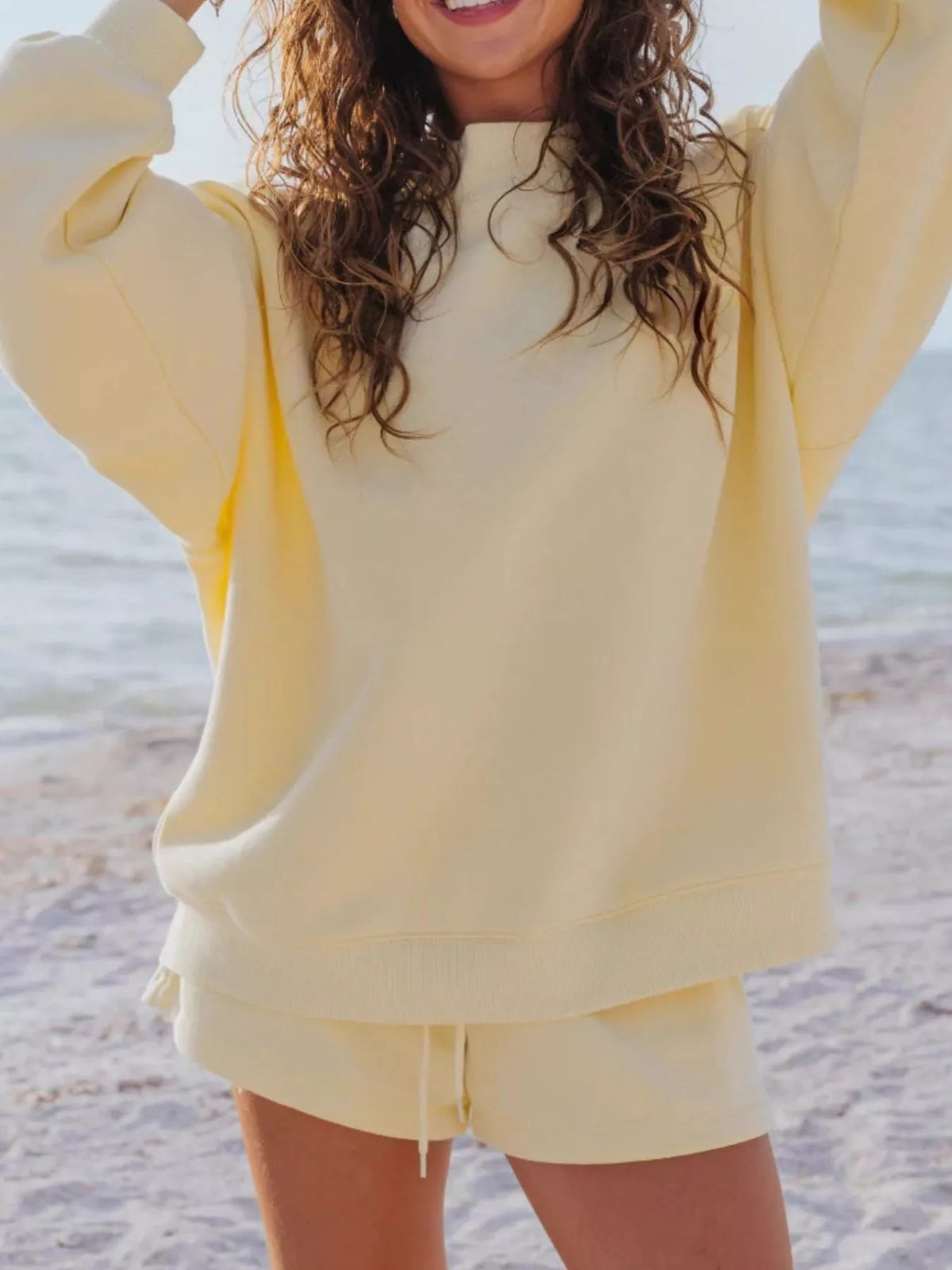 Relaxed Fit Round Neck Sweatshirt and Shorts Set