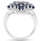 3.48 Carat Genuine Blue Sapphire and White Zircon .925 Sterling Silver Ring
