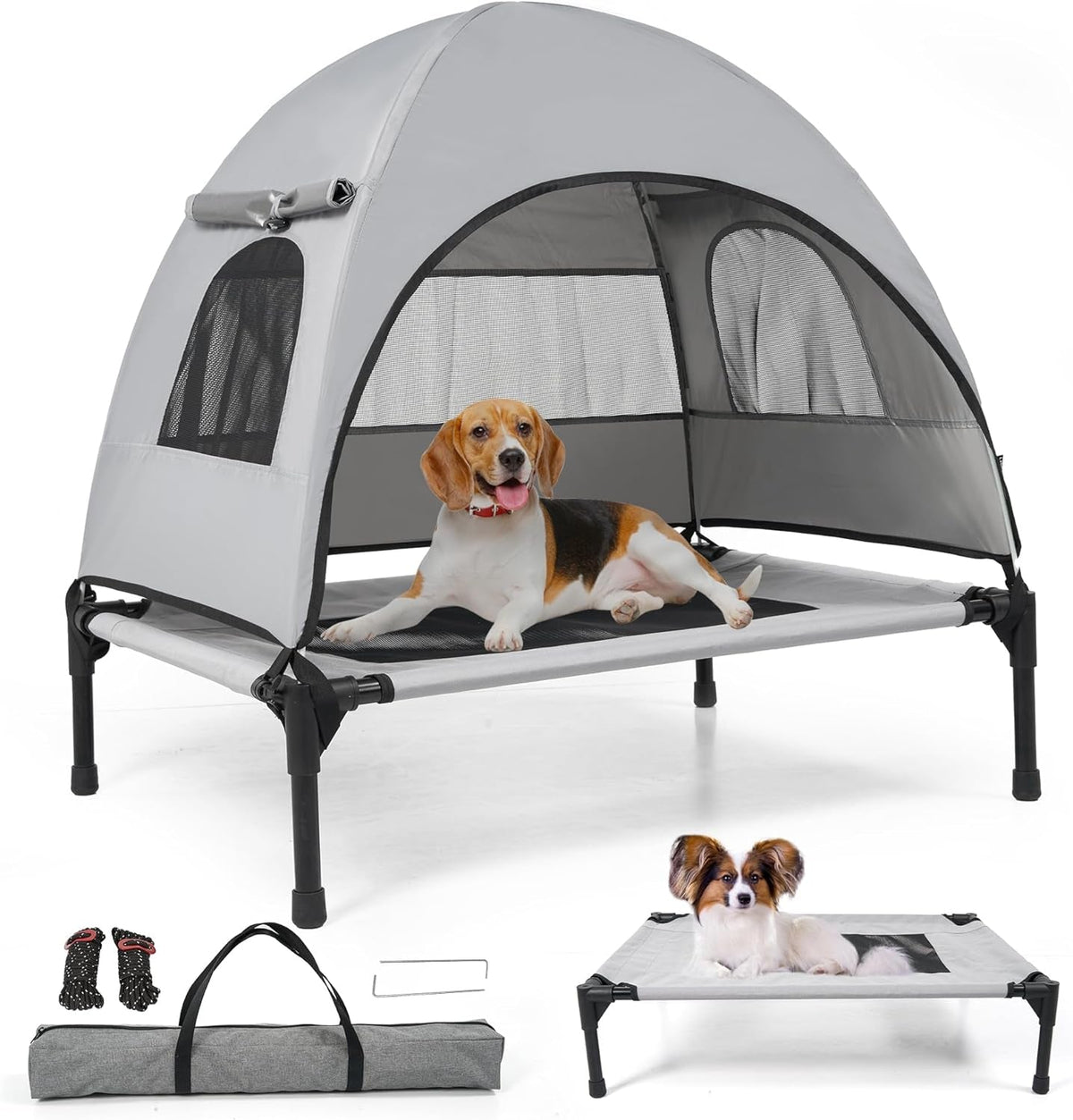 Elevated Outdoor Dog Bed with Canopy Cooling Pet Cot Camping Tent