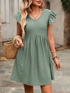 Ruffle Sleeve V-Neck A-Line Dress