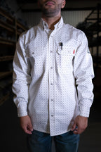 FR Pearl Snap Work Shirt - Phantom White - With U.S Flag