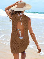 Color Block Openwork Sleeveless Cutout Back Cover-Up