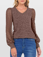 Lace Sleeve V-Neck T-Shirt