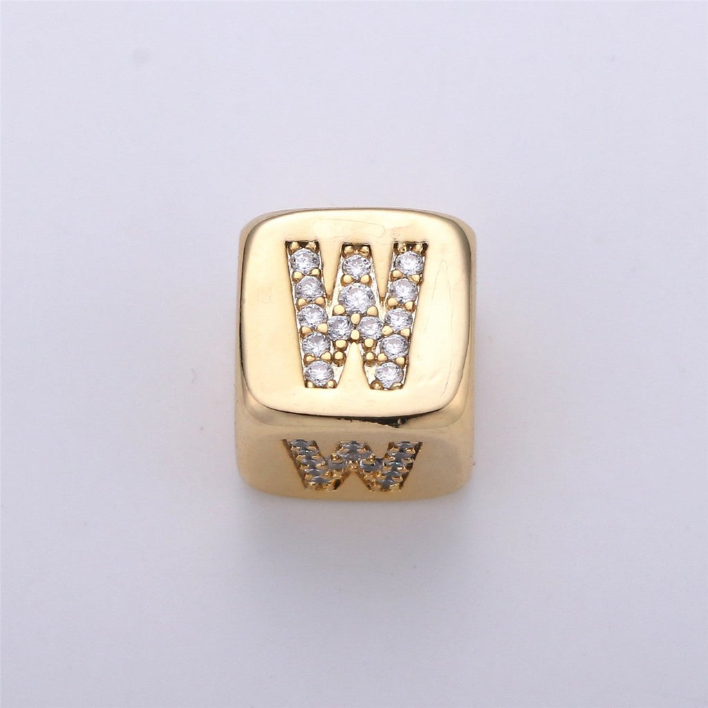 9x9mm Gold Initial Letter Beads, Alphabet Beads, Initial Beads, Alphabet Blocks Micro Pave Initial Block Charm for Bracelet Necklace Supply