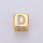9x9mm Gold Initial Letter Beads, Alphabet Beads, Initial Beads, Alphabet Blocks Micro Pave Initial Block Charm for Bracelet Necklace Supply