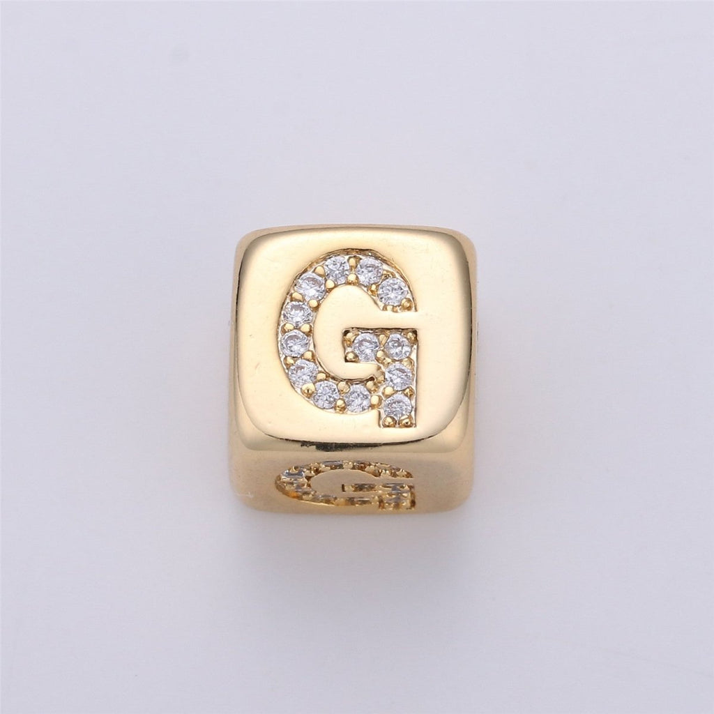 9x9mm Gold Initial Letter Beads, Alphabet Beads, Initial Beads, Alphabet Blocks Micro Pave Initial Block Charm for Bracelet Necklace Supply