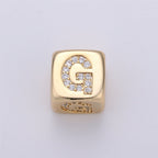 9x9mm Gold Initial Letter Beads, Alphabet Beads, Initial Beads, Alphabet Blocks Micro Pave Initial Block Charm for Bracelet Necklace Supply