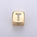 9x9mm Gold Initial Letter Beads, Alphabet Beads, Initial Beads, Alphabet Blocks Micro Pave Initial Block Charm for Bracelet Necklace Supply