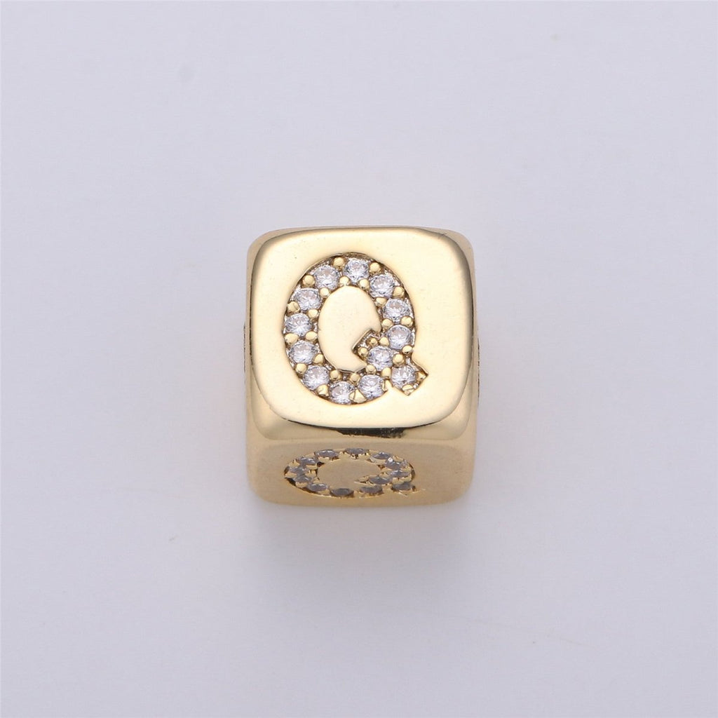 9x9mm Gold Initial Letter Beads, Alphabet Beads, Initial Beads, Alphabet Blocks Micro Pave Initial Block Charm for Bracelet Necklace Supply