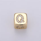 9x9mm Gold Initial Letter Beads, Alphabet Beads, Initial Beads, Alphabet Blocks Micro Pave Initial Block Charm for Bracelet Necklace Supply