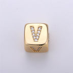 9x9mm Gold Initial Letter Beads, Alphabet Beads, Initial Beads, Alphabet Blocks Micro Pave Initial Block Charm for Bracelet Necklace Supply