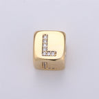 9x9mm Gold Initial Letter Beads, Alphabet Beads, Initial Beads, Alphabet Blocks Micro Pave Initial Block Charm for Bracelet Necklace Supply