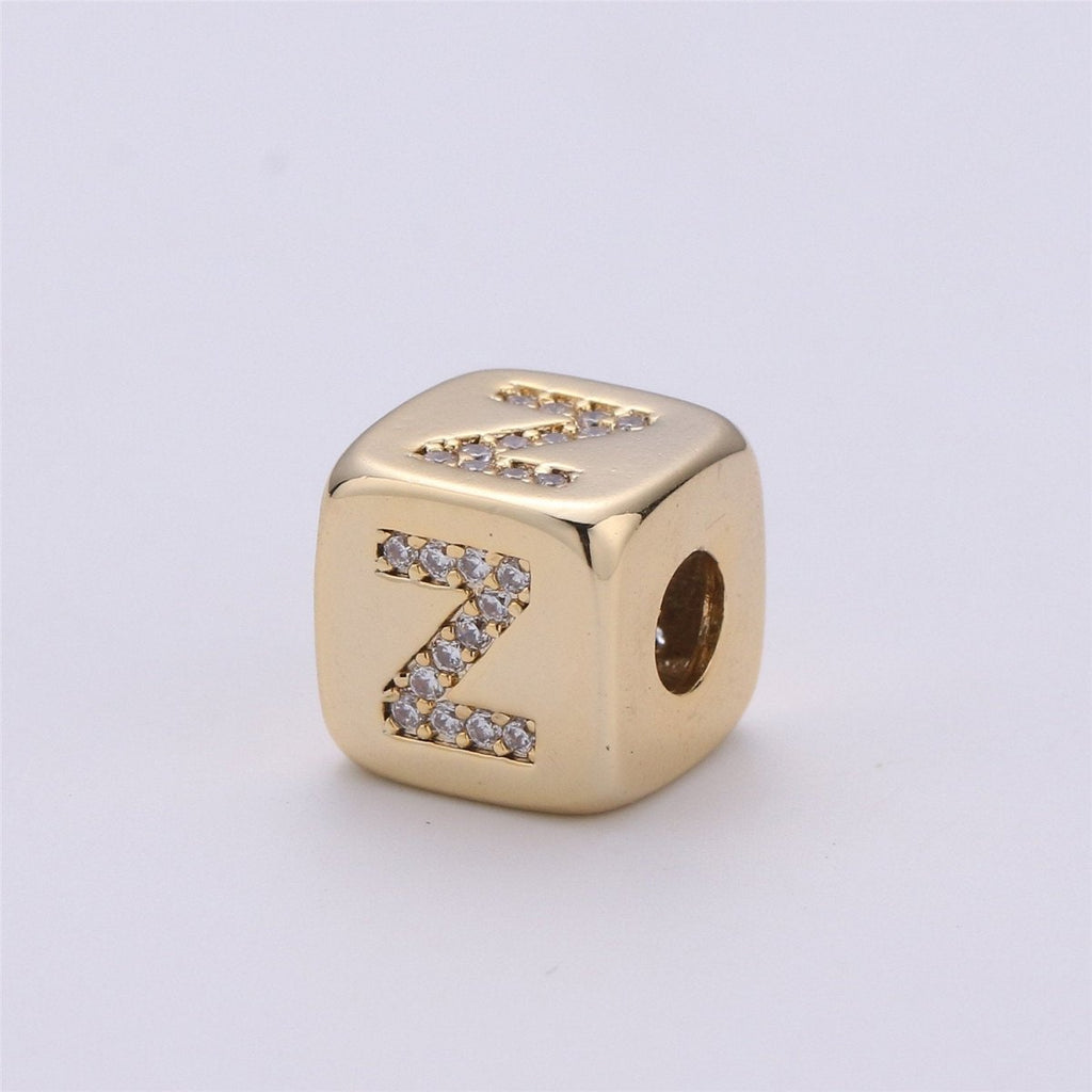 9x9mm Gold Initial Letter Beads, Alphabet Beads, Initial Beads, Alphabet Blocks Micro Pave Initial Block Charm for Bracelet Necklace Supply