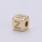 9x9mm Gold Initial Letter Beads, Alphabet Beads, Initial Beads, Alphabet Blocks Micro Pave Initial Block Charm for Bracelet Necklace Supply