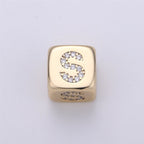 9x9mm Gold Initial Letter Beads, Alphabet Beads, Initial Beads, Alphabet Blocks Micro Pave Initial Block Charm for Bracelet Necklace Supply