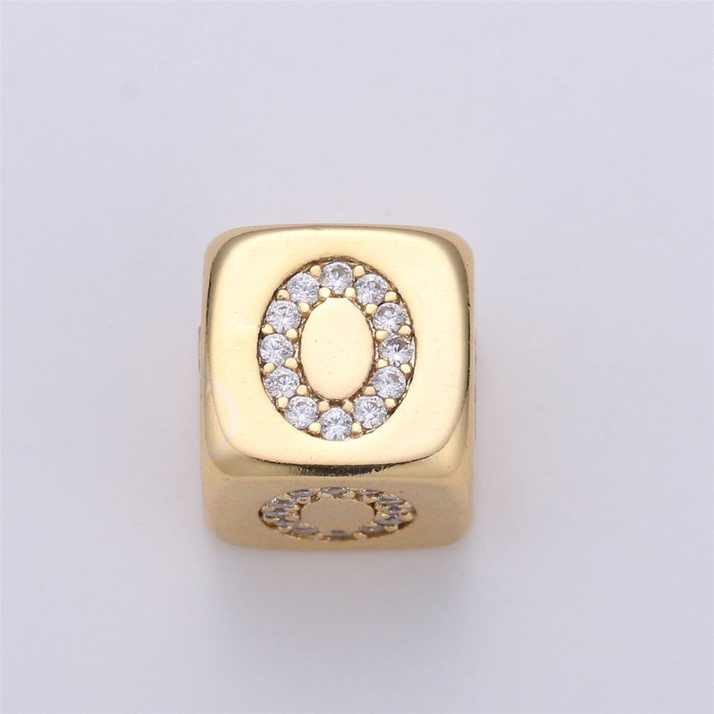 9x9mm Gold Initial Letter Beads, Alphabet Beads, Initial Beads, Alphabet Blocks Micro Pave Initial Block Charm for Bracelet Necklace Supply